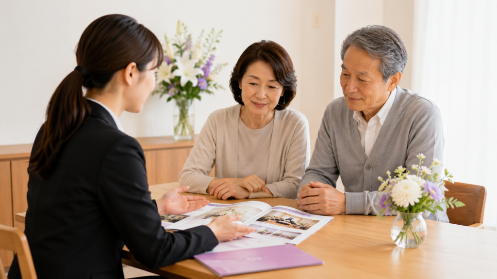 鮫川村で葬儀費用や家族の葬儀についてさくらの会を相談する様子