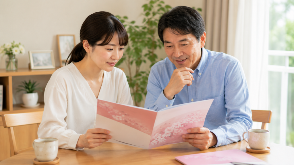 矢祭町で家族の葬儀にも利用できるさくらの会の会員特典を確認する様子