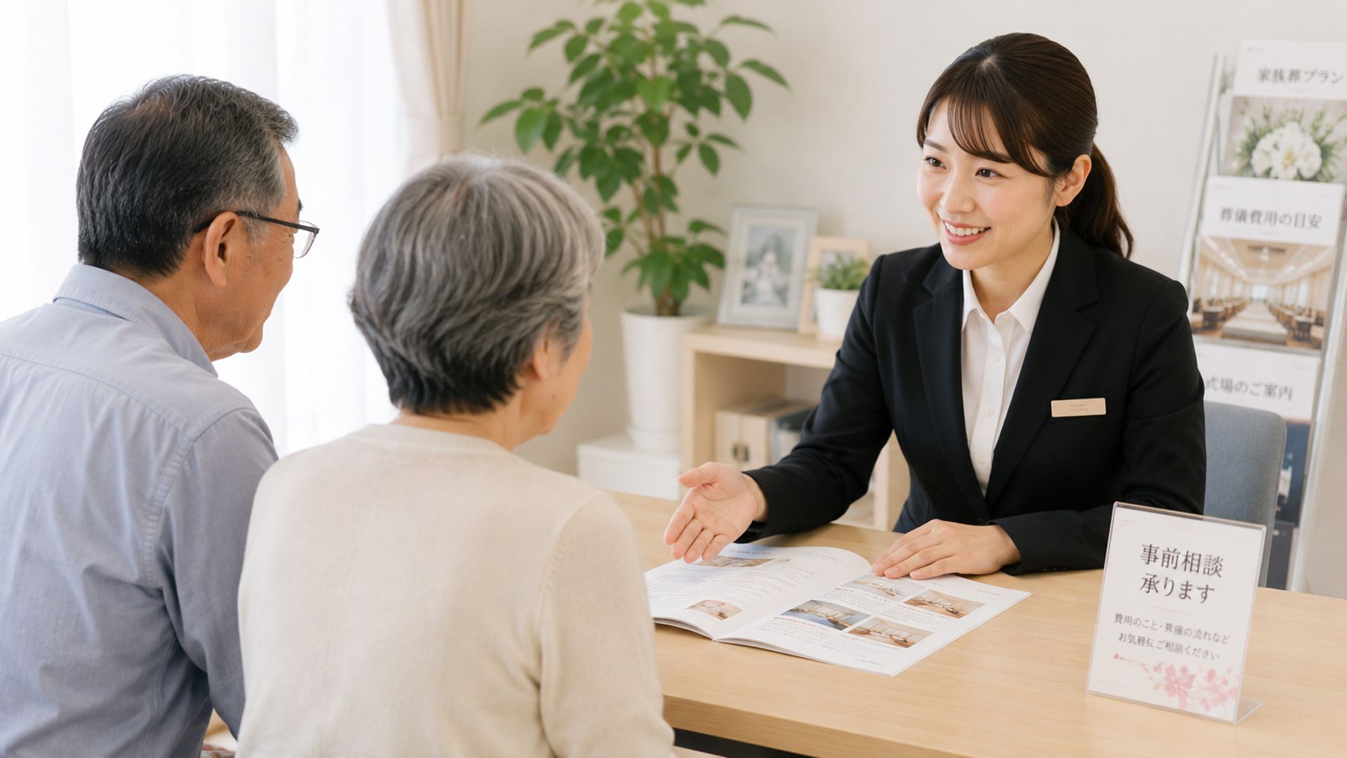 葬儀費用や家族葬について事前相談する様子